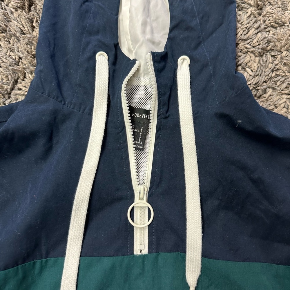 Forever 21 Forever 21 Blue Green White Stripe Crop Windbreaker Hoodie Sz S <142> - Picture 2 of 7